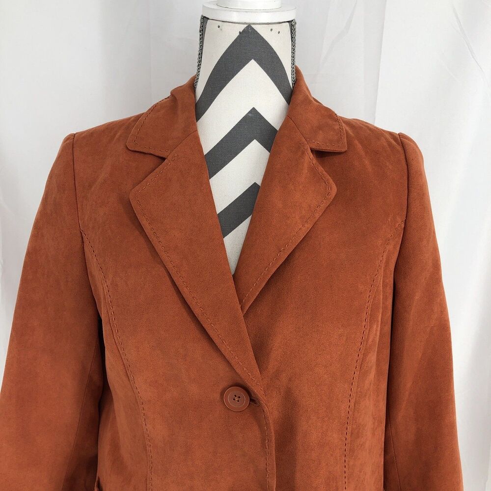 Studio Works Orange Faux Suede Jacket Lined 2 Button Blazer 8
